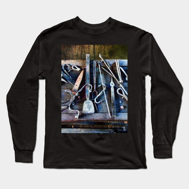 Blacksmith Tools on Table Long Sleeve T-Shirt by SusanSavad